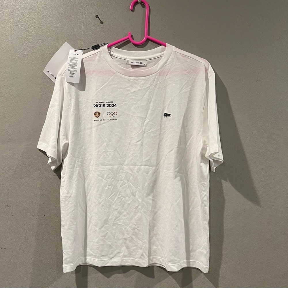 Men’s New Lacoste White Olympic Games Paris 2024 100% Cotton Tee Shirt size 38